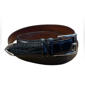 Crookhorn Croc-Embossed Black Leather Belt Italy/USA Silver Buckle/Tip Size 40